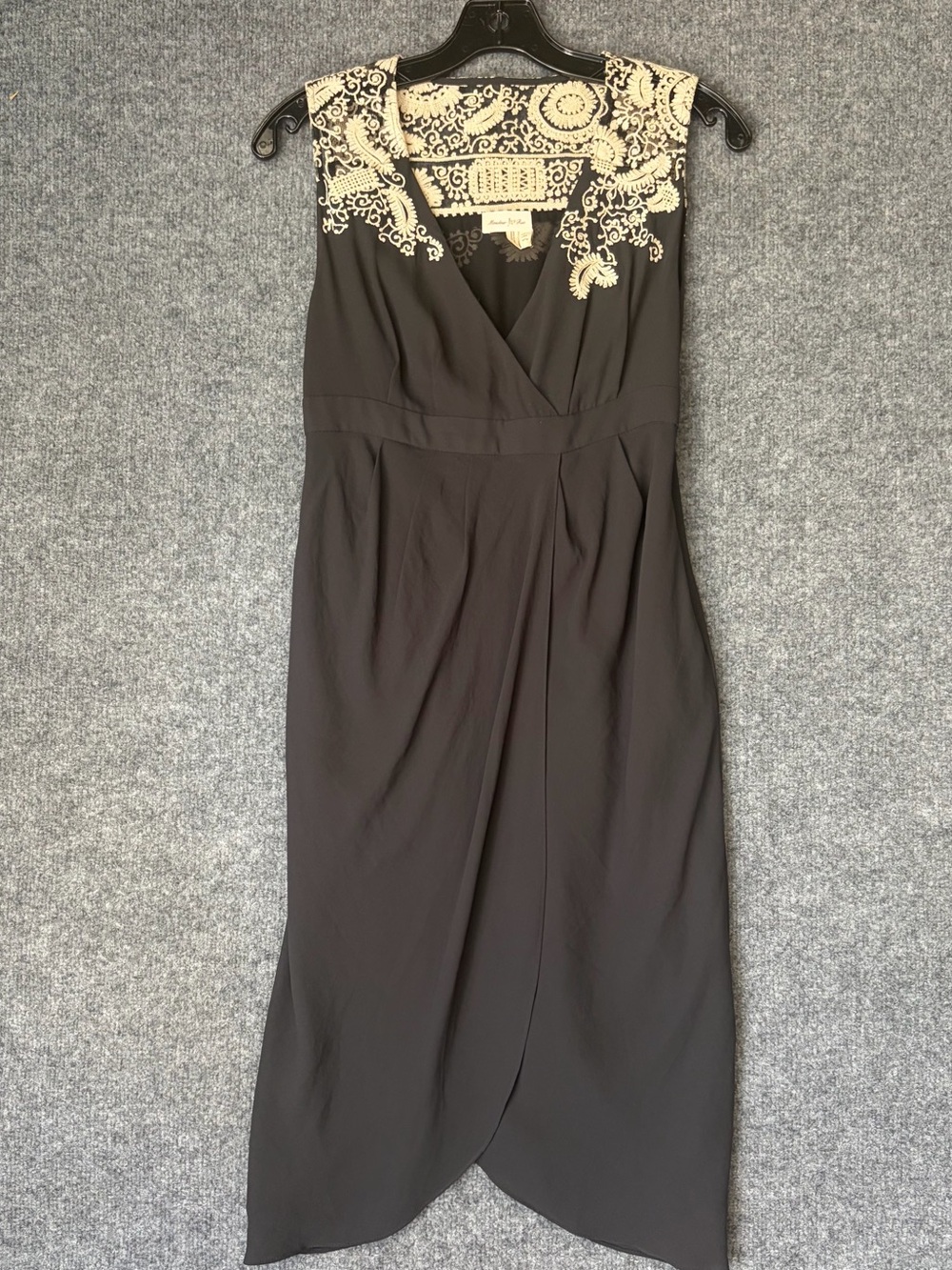 Meadow Rue Black Midi Dress with Cream Lace Yoke